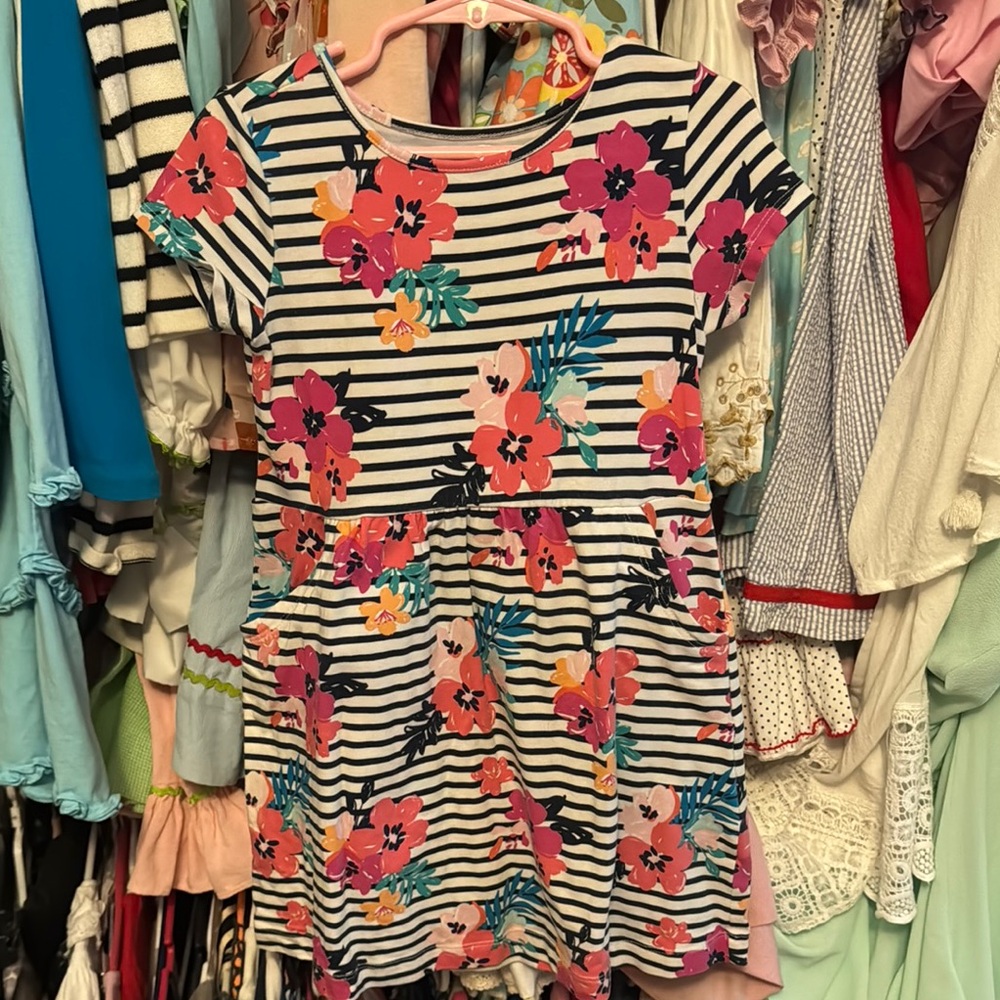 Floral Striped Kids Casual Dress
